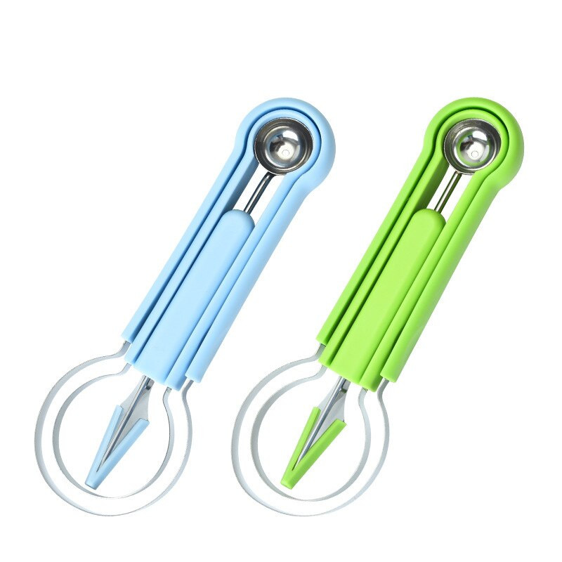 3 az 1-ben gyümölcsgombóc, többfunkciós, duplafejű szett faragó kés Görögdinnye zsák gombóc mageltávolító tálca