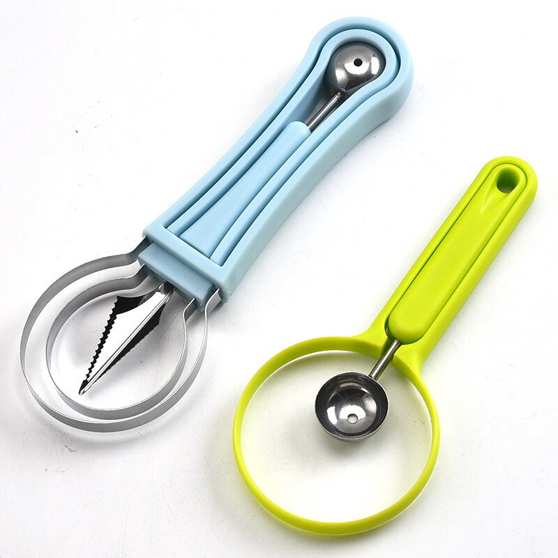 3 az 1-ben gyümölcsgombóc, többfunkciós, duplafejű szett faragó kés Görögdinnye zsák gombóc mageltávolító tálca