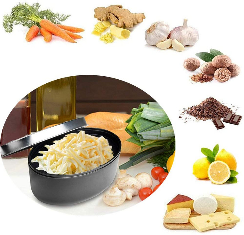 Sajtreszelő légmentesen záródó tároló tartállyal, zöldség aprító, konyhai vágógép, sajt- és zöldségaprító (2 az 1-ben)