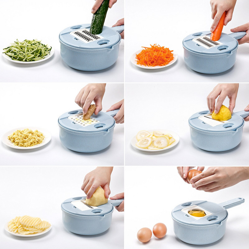 Élelmiszer-aprító, többfunkciós kézi zöldségszeletelő kézi zöldségvágó nagy űrtartalmú tartállyal Tartsa rendben a konyhát