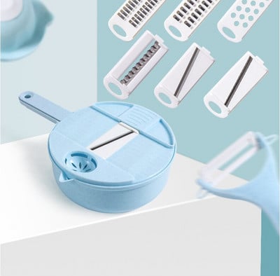 Zöldségvágó zöldségaprító rozsdamentes acél pengéjű szűrőszűrő kosártartó saláta mandolin szeletelő konyhai kiegészítők