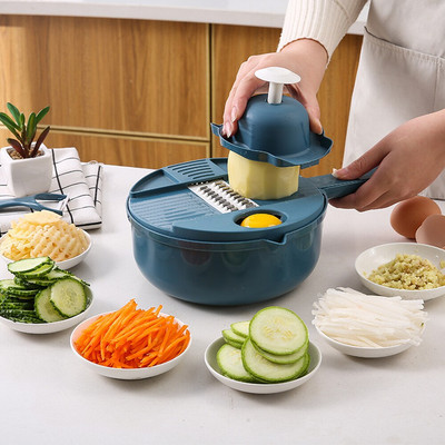 Zöldségvágó zöldségaprító rozsdamentes acél pengéjű szűrőszűrő kosártartó saláta mandolin szeletelő konyhai kiegészítők