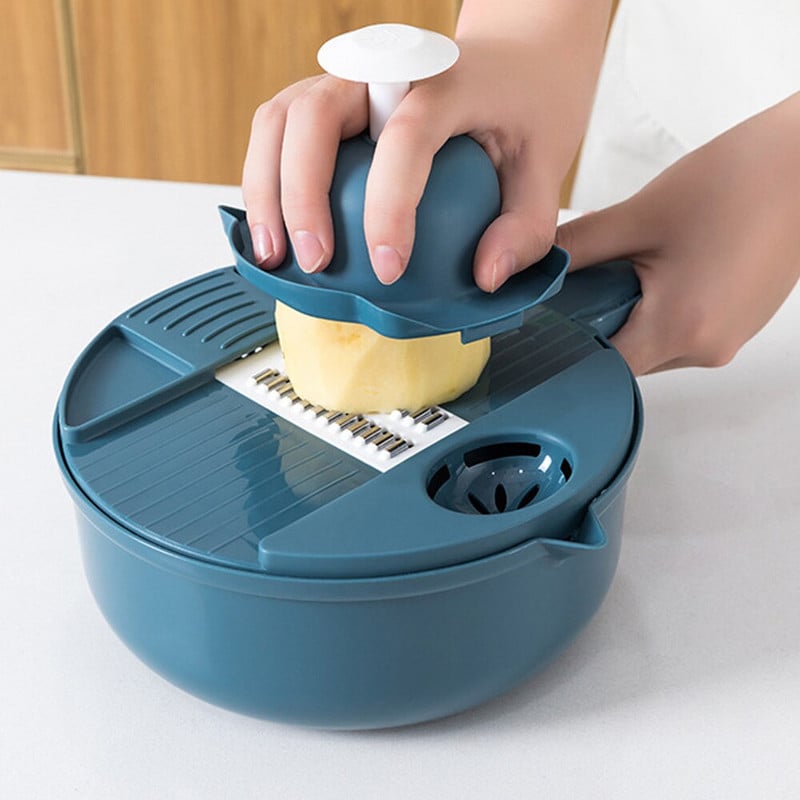 Zöldségvágó zöldségaprító rozsdamentes acél pengéjű szűrőszűrő kosártartó saláta mandolin szeletelő konyhai kiegészítők