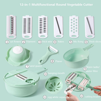 Új multifunkcionális konyhai kiegészítők Zöldségvágó 12 darabos szeletelő háztartási burgonya aprító retekreszelő zöldséges szerszám