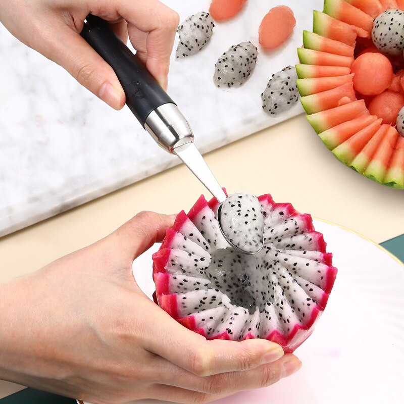 Лопатка за пъпеши 2 в 1, двустранна лъжица за топене на плодове, кухненски инструмент за правене на топки за изрязване на плодове Лъжица за сладолед MS-313
