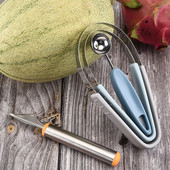 Patvarus nerūdijantis plienas, 3 viename rinkinys, kasamas vaisių rutuliukas kaušelis nuo įrankių rankena Melionų vaisių separatorius, buitinės virtuvės reikmenys