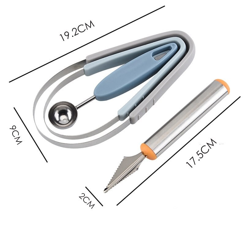 Patvarus nerūdijantis plienas, 3 viename rinkinys, kasamas vaisių rutuliukas kaušelis nuo įrankių rankena Melionų vaisių separatorius, buitinės virtuvės reikmenys
