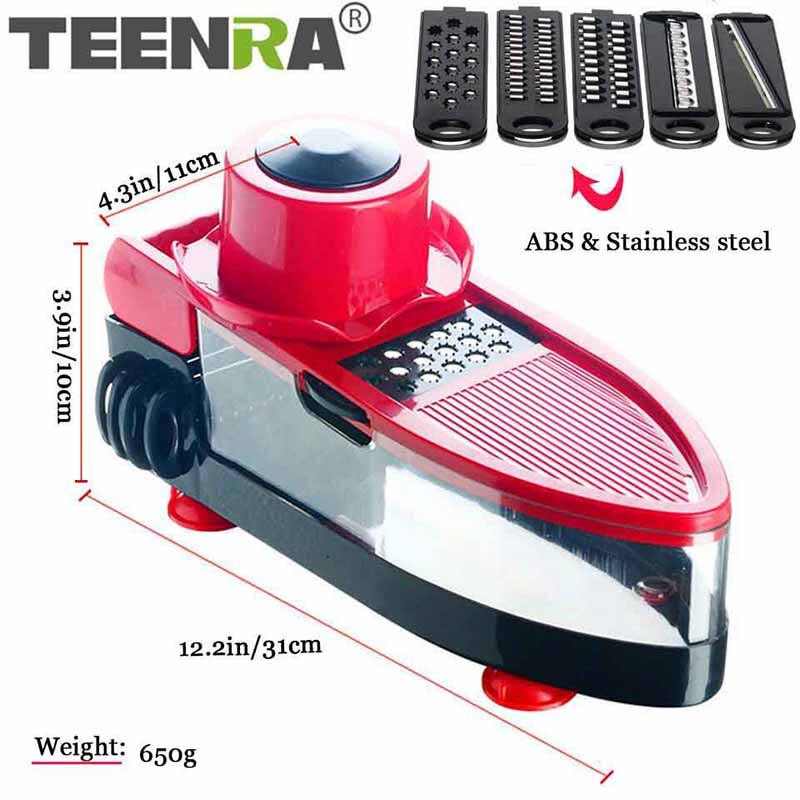 TEENRA 1Szett Csúszásmentes Multi Zöldségszeletelő Mandolinreszelő 4 Az 1-ben Zöldségszeletelő Burgonyarépavágó Konyhai Szerszám Aprító