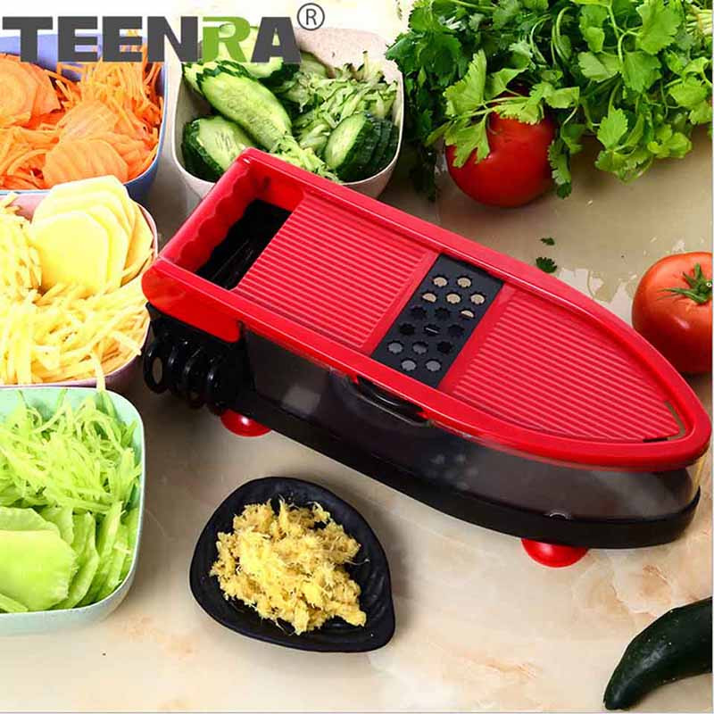 TEENRA 1Szett Csúszásmentes Multi Zöldségszeletelő Mandolinreszelő 4 Az 1-ben Zöldségszeletelő Burgonyarépavágó Konyhai Szerszám Aprító