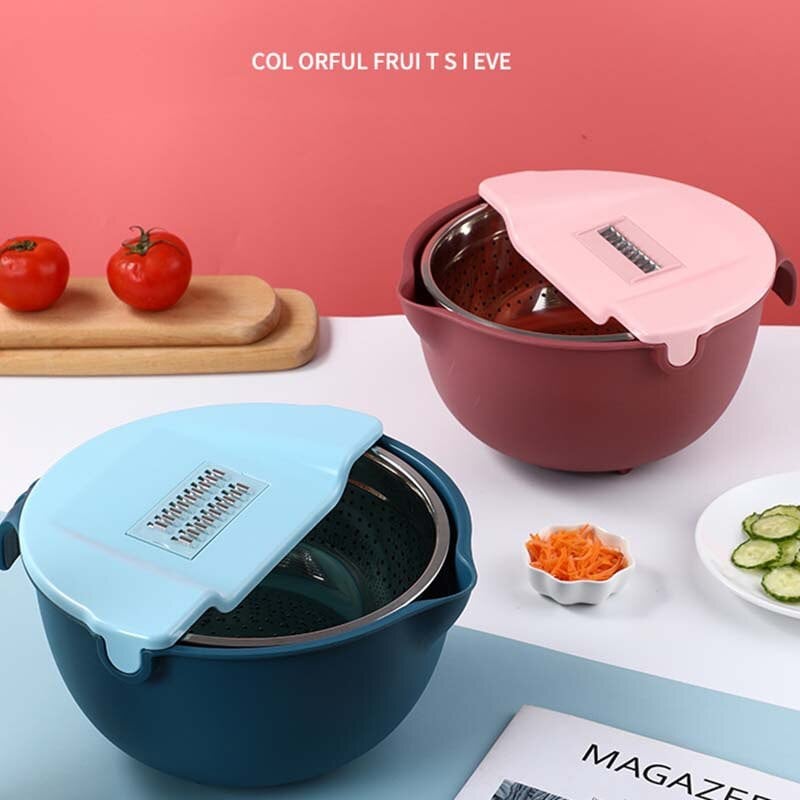 7 az 1-ben, kétrétegű, forgó zöldség- és gyümölcslecsapoló- és törlőedény 304 rozsdamentes acél, többcélú burgonyareszelő