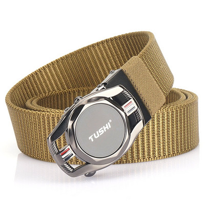 Férfi modern textil öv fém csattal és felirattal