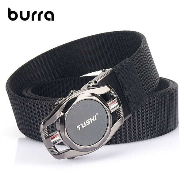 Férfi modern textil öv fém csattal és felirattal