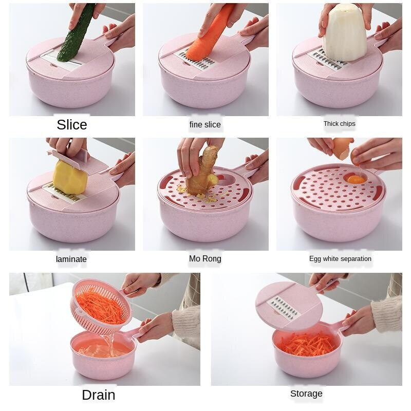 Daržovių pjaustyklė Bulvių skustukas Morkų svogūnų trintuvas su sieteliu daržovių pjaustytuvu 8 viename Virtuvės priedai