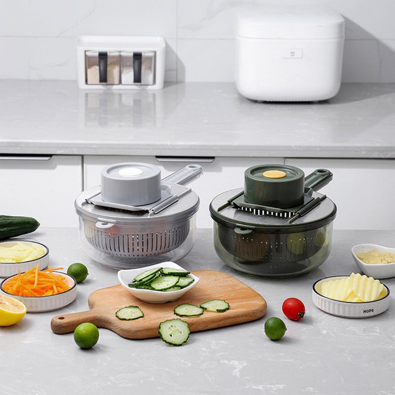 Többfunkciós zöldségvágó aprító szeletelő kosárral Gyümölcs burgonya aprító sárgarépa reszelő konyhai eszköz