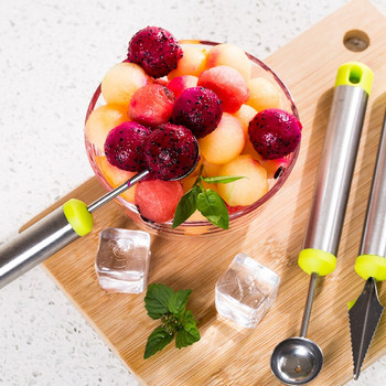 3 ΤΕΜ Μαχαίρι για σκάλισμα φρούτων από ανοξείδωτο ατσάλι Πεπόνι Κουτάλι καρπούζι Κόφτης παγωτό Dig Scoop Kitchen Fruit Peeler Kitchen Gadgets