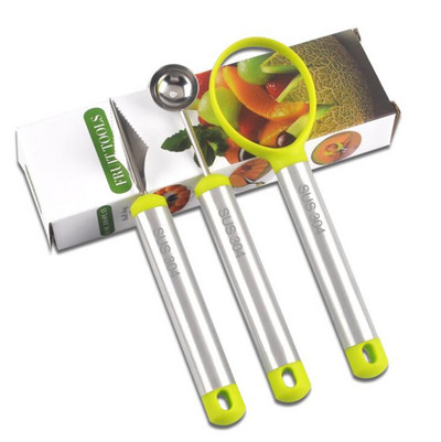 3 vnt. vaisių drožimo peilis nerūdijančio plieno meliono šaukštas arbūzų pjaustytuvas ledų kasimo kaušelis virtuvės vaisių skustukas virtuvės prietaisai