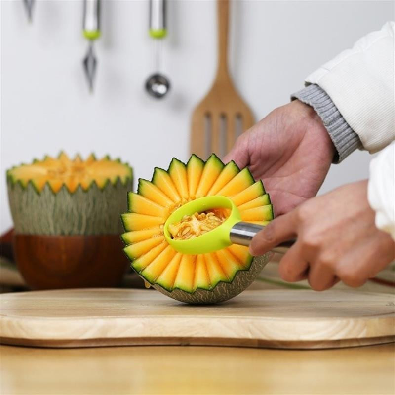 3 vnt. vaisių drožimo peilis nerūdijančio plieno meliono šaukštas arbūzų pjaustytuvas ledų kasimo kaušelis virtuvės vaisių skustukas virtuvės prietaisai