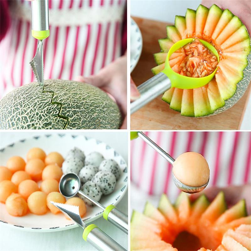 3 vnt. vaisių drožimo peilis nerūdijančio plieno meliono šaukštas arbūzų pjaustytuvas ledų kasimo kaušelis virtuvės vaisių skustukas virtuvės prietaisai