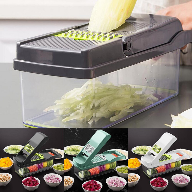 Konyhai kütyük Zöldség aprító Hámozó Többfunkciós Finom Szűrő Lyukak Éles penge lefolyó kosár Design Gyümölcsszeletelő Reszelő