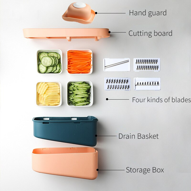 Többfunkciós zöldség-gyümölcs szeletelő burgonyareszelő aprító kosárszeletelő 4 az 1-ben kütyü Konyhai tartozékok
