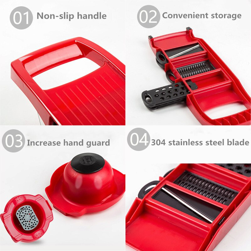 Daržovių pjaustyklė Daugiafunkcinė pjaustyklė vaisiams bulvių skustukas Morkų trintuvas su rankų apsauga Sutirštinta virtuvės įrankiai Priedai