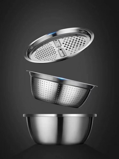 3db/1szett Zöldségszeletelő Multifunkcionális rozsdamentes acél zöldségszeletelő Gyümölcssaláta Gyümölcstál lefolyó kosár Konyhai eszközök