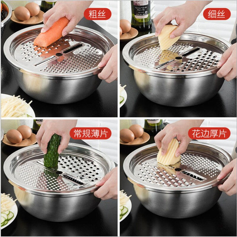 3db/1szett Zöldségszeletelő Multifunkcionális rozsdamentes acél zöldségszeletelő Gyümölcssaláta Gyümölcstál lefolyó kosár Konyhai eszközök