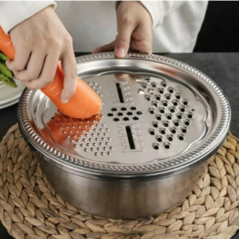 3db/1szett Zöldségszeletelő Multifunkcionális rozsdamentes acél zöldségszeletelő Gyümölcssaláta Gyümölcstál lefolyó kosár Konyhai eszközök