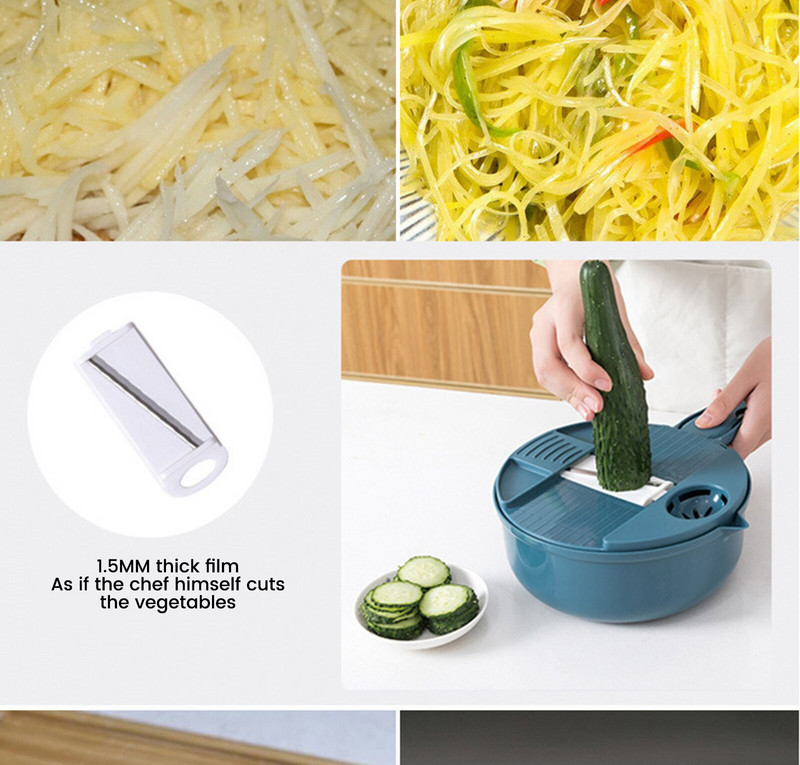 12 az 1-ben többfunkciós kerek zöldségszeletelő aprító kockázó aprító zöldség spirálos konyhai kézi konyhai robotgép