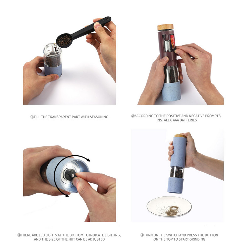 Automata sóbors daráló készlet műanyag elektromos kerámia bors és sódaráló alkatrészek konyhai fűszerdaráló szerszámok