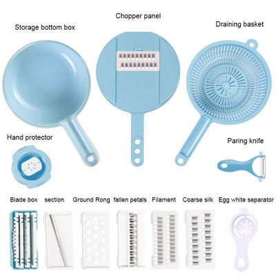 12 DB Zöldség aprító kézi többfunkciós zöldségvágó gyaluval Sárgarépa Burgonyareszelő Konyhai tartozékok