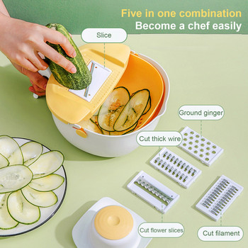 Многофункционална резачка за зеленчуци Резачка за плодове Ренде Шредери с машина за миене на зеленчуци Дренажна кошница Чопър за картофи Кухненски аксесоари