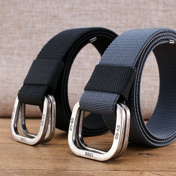 Vyriškas tekstilinis diržas su metaline kvadratine sagtimi