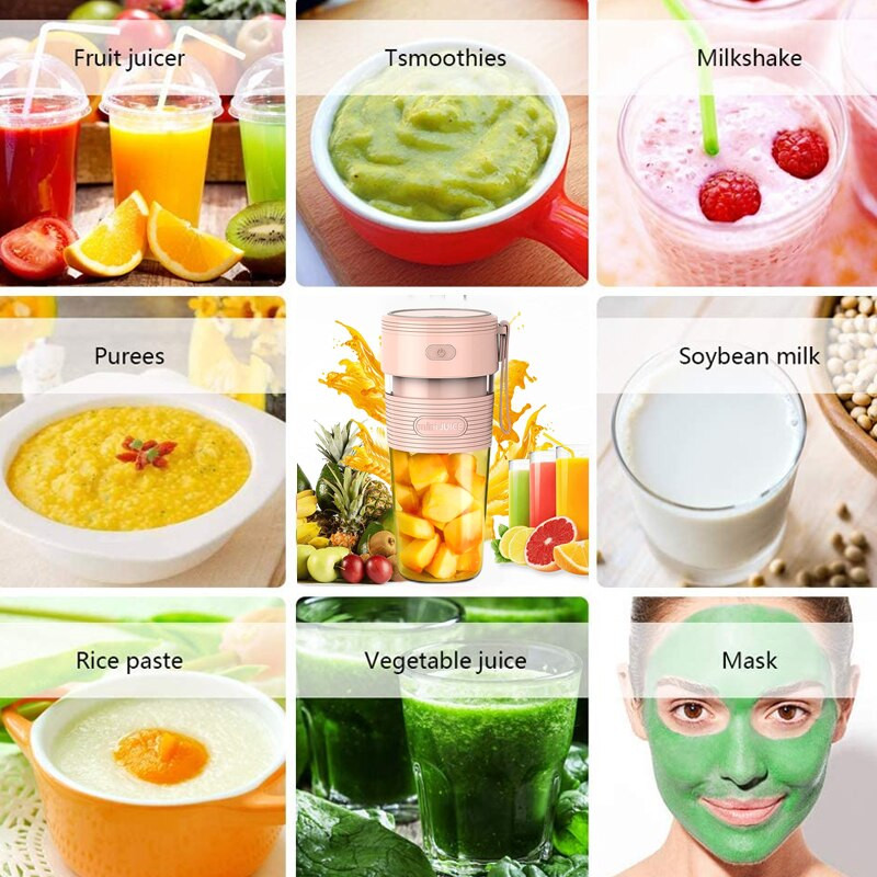 Mini mixér na džúsy, prenosný mixér na ovocné poháre, malý smoothie mixér s USB elektrickým multifunkčným strojom na mliečne kokteily, 300 ml