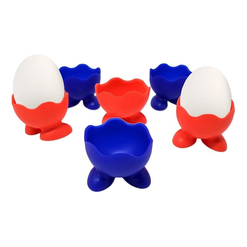 6 ks silikónových držiakov na vajíčka, jeden vtipný servírovací pohár, roztomilý a farebný dizajn, servírovacie vajíčka natvrdo uvarené