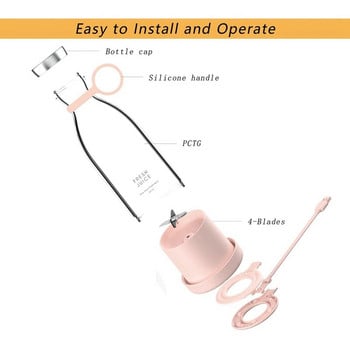 Блендер с персонален размер, преносим блендер, захранван с батерии USB блендер розов