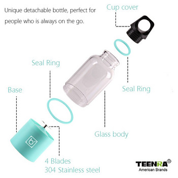TEENRA 500ML Mini Φορητός Ηλεκτρικός Αποχυμωτής Φρούτων Αποχυμωτής USB Μπουκάλι Αποχυμωτής Επαναφορτιζόμενος Αποχυμωτής Πορτοκαλιού Λεμόνι Μπουκάλι Φρούτα Εργαλεία
