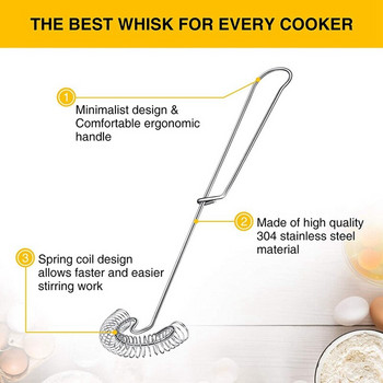 4 части Whisk Egg Малък Whisk Whipper Разбиване на яйца от неръждаема стомана Плоска пружинна намотка Whisk Пенообразовател за яйца, бъркалка за мляко и яйца