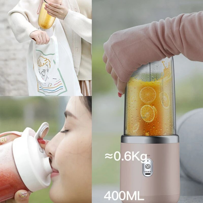 Prenosný elektrický odšťavovač 400 ml USB nabíjací odšťavovač na citróny a pomaranče, vonkajší cestovný mixér, ovocné smoothie, mixér, odšťavovač