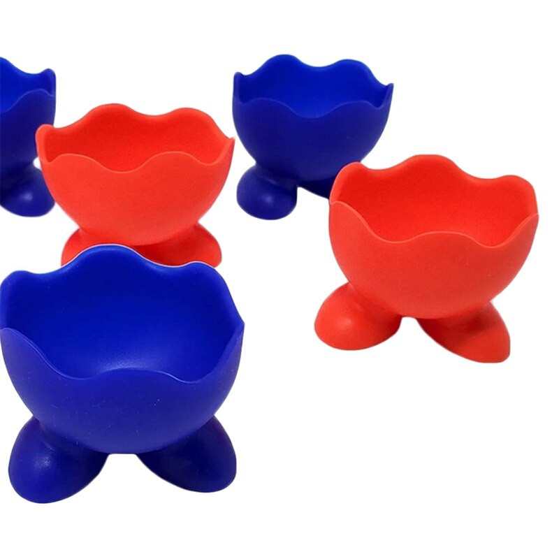 6 ks silikónových držiakov na vajíčka, jeden vtipný servírovací pohár, roztomilý a farebný dizajn, servírovacie vajíčka natvrdo uvarené