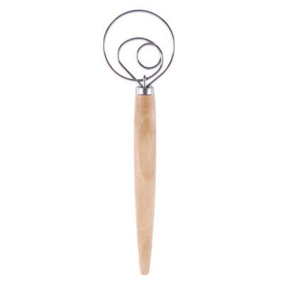 Kreatívny nový 1-dielny mixér z nehrdzavejúcej ocele na pečenie cesta na chlieb, metličku na vajcia, mixér s rukoväťou z dubového dreva