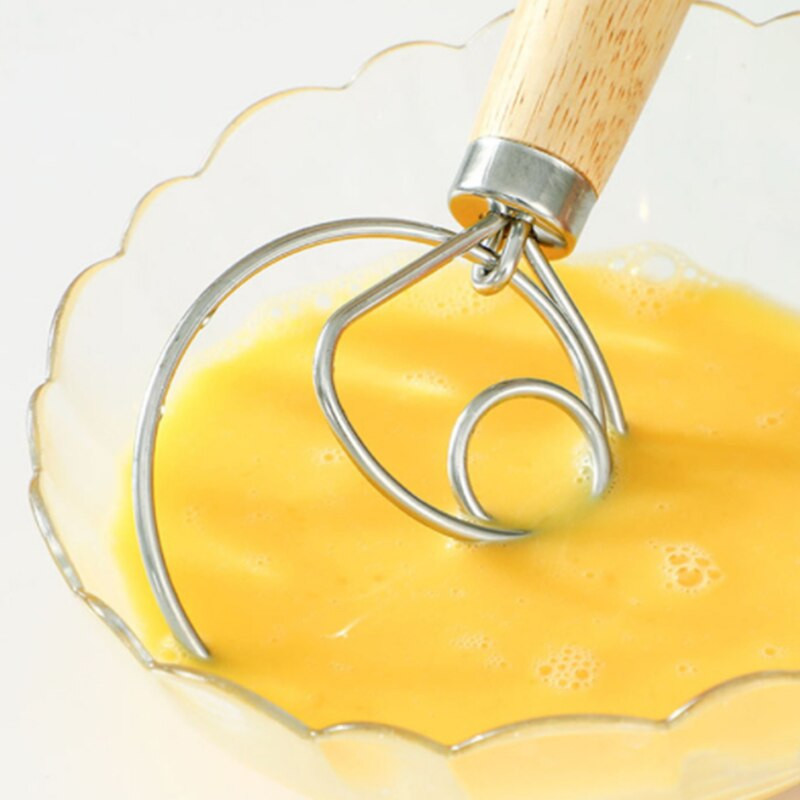 Kreatívny nový 1-dielny mixér z nehrdzavejúcej ocele na pečenie cesta na chlieb, metličku na vajcia, mixér s rukoväťou z dubového dreva