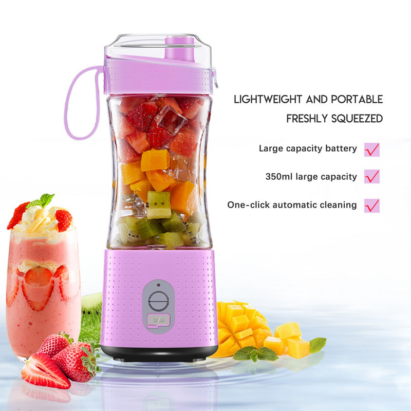 Prenosný elektrický odšťavovač s USB nabíjaním, mini ručný mixér, odšťavovač so 6 čepeľami, malý odšťavovač na domáce kempovanie