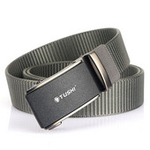 Curea textila de culoare uni cu catarama metalica si inscriptie pentru barbati