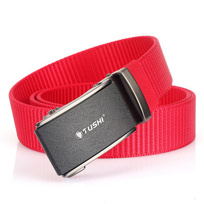 Curea textila de culoare uni cu catarama metalica si inscriptie pentru barbati