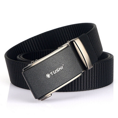 Curea textila de culoare uni cu catarama metalica si inscriptie pentru barbati