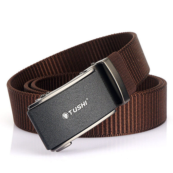 Curea textila de culoare uni cu catarama metalica si inscriptie pentru barbati