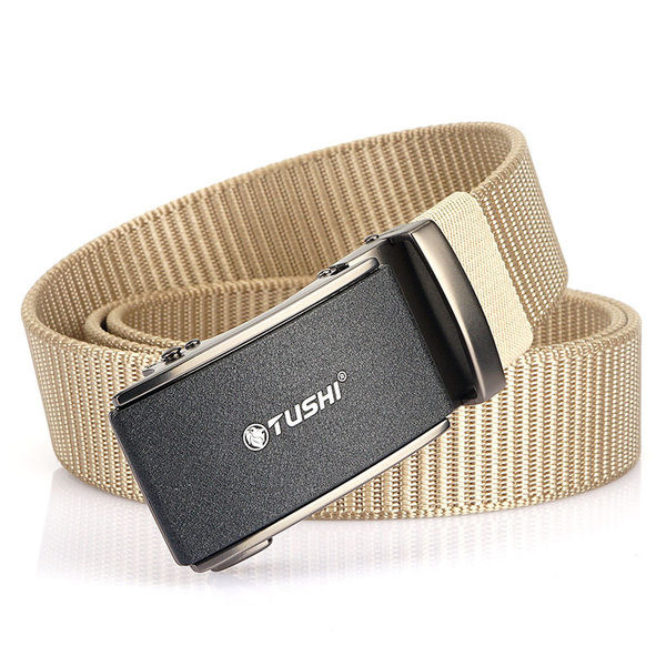 Curea textila de culoare uni cu catarama metalica si inscriptie pentru barbati