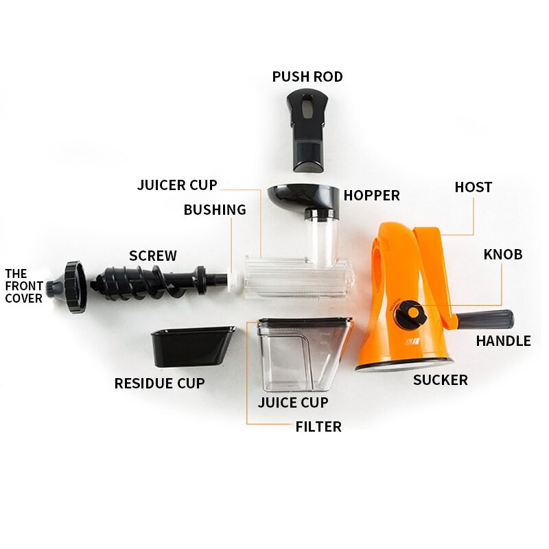 Ručný odšťavovač do kuchyne 500 ml, odšťavovač na melón/mango/pomaranč, ručný odšťavovač s kľukou, prenosný multifunkčný odšťavovač s pohárom