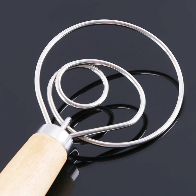 Nerezový mixér na cesto na chlieb, pečenie cesta, šľahač na vajcia, mixér, nástroj s dubovou drevenou rukoväťou